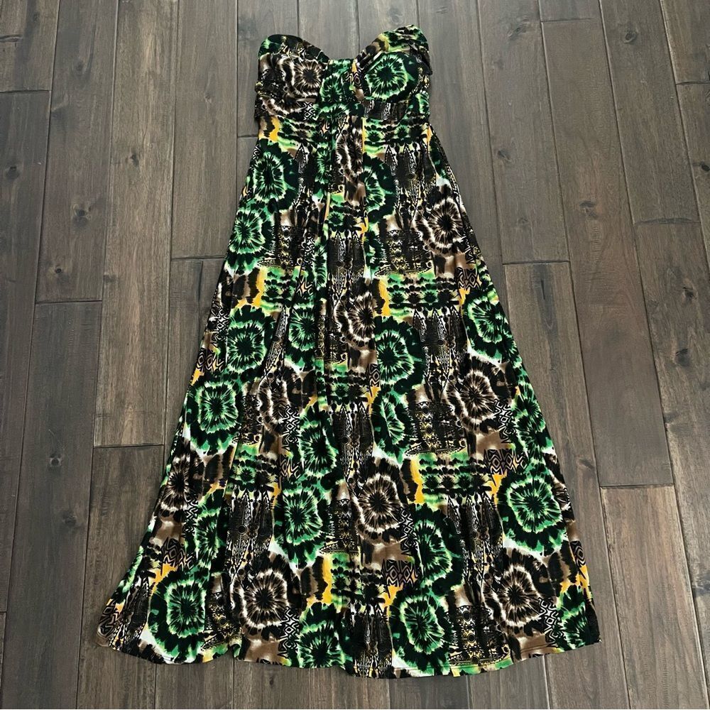 Carrie Allen Strapless Colorful Patterned Maxi Dress M